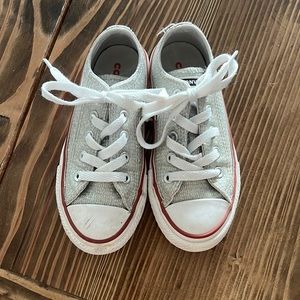 Silver Converse with Red and Blue stripes